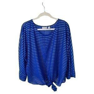 Chicos Blouse Size 3 Sheer Tie Front Long Sleeve Swimsuit Cover Up Lightweight